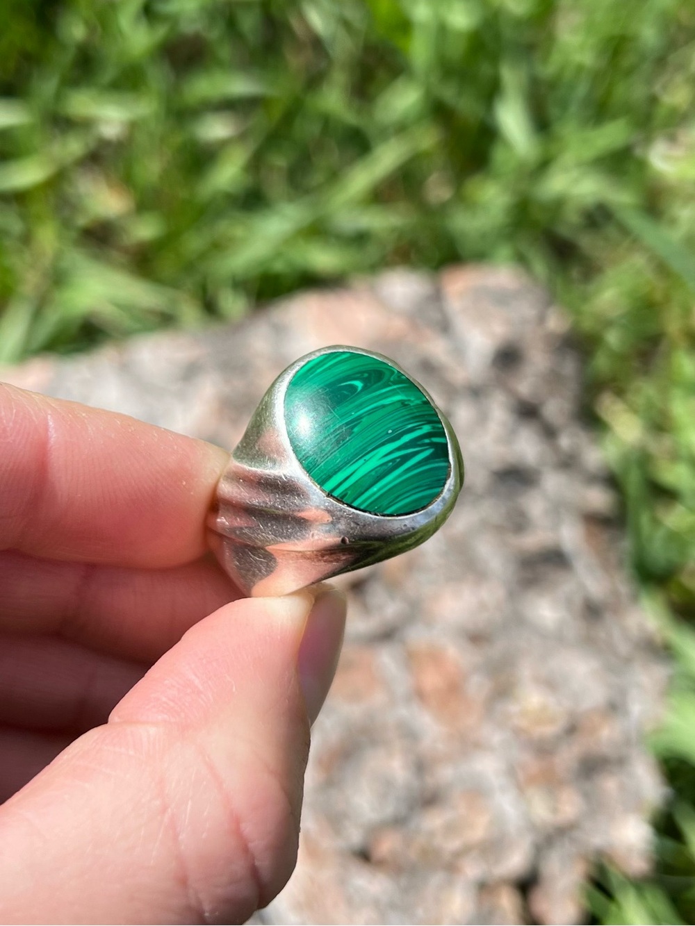 Vintage Sterling Silver Malachite Ring